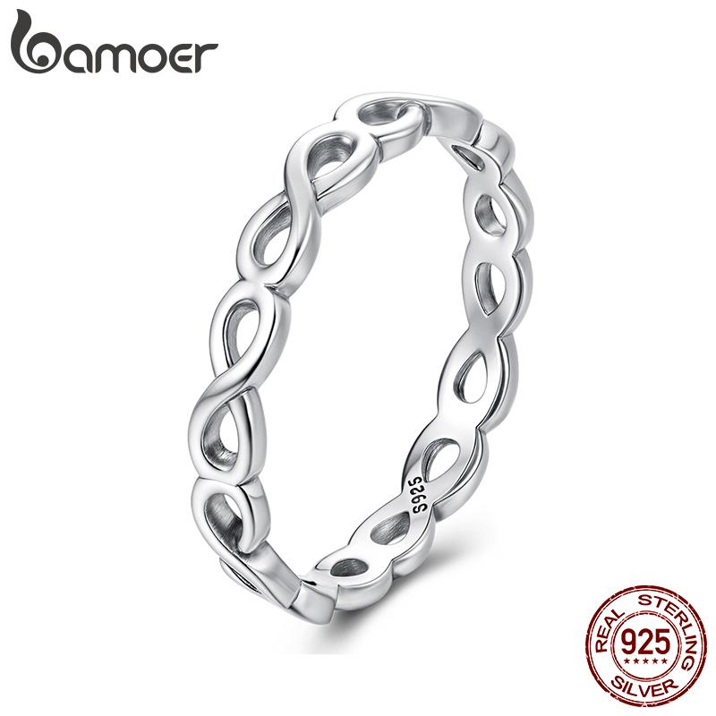 BAMOER 925 Sterling Silver Infinity Symbol Promise Ring, Tarnish Resistant Comfort Fit Wedding Band Ring Forever Love Knot Ring