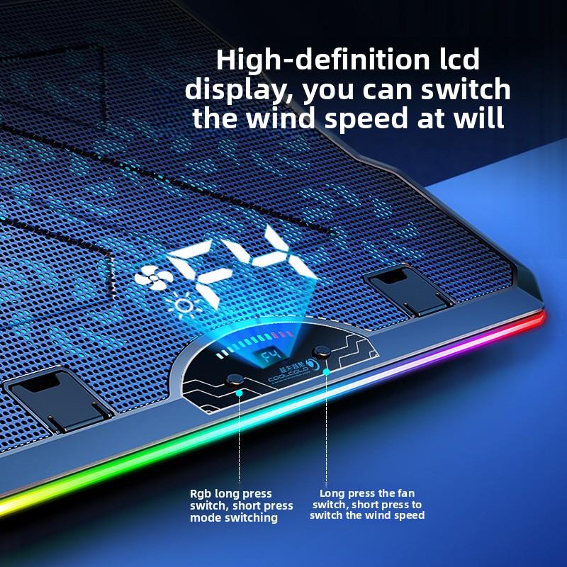 Laptop Cooling Pad 15 Fans RGB Light LCD Display Adjustable Speed Notebook Cooler Stand