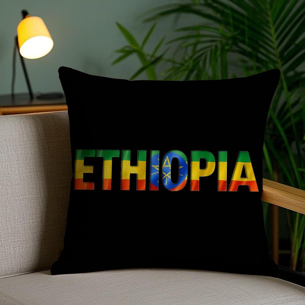 Ethiopia Historical Flag Cushion Cover Plush Fabric Soft Double-Sided Printed Invisible Zipper Sofa Pillow Case Home Decor