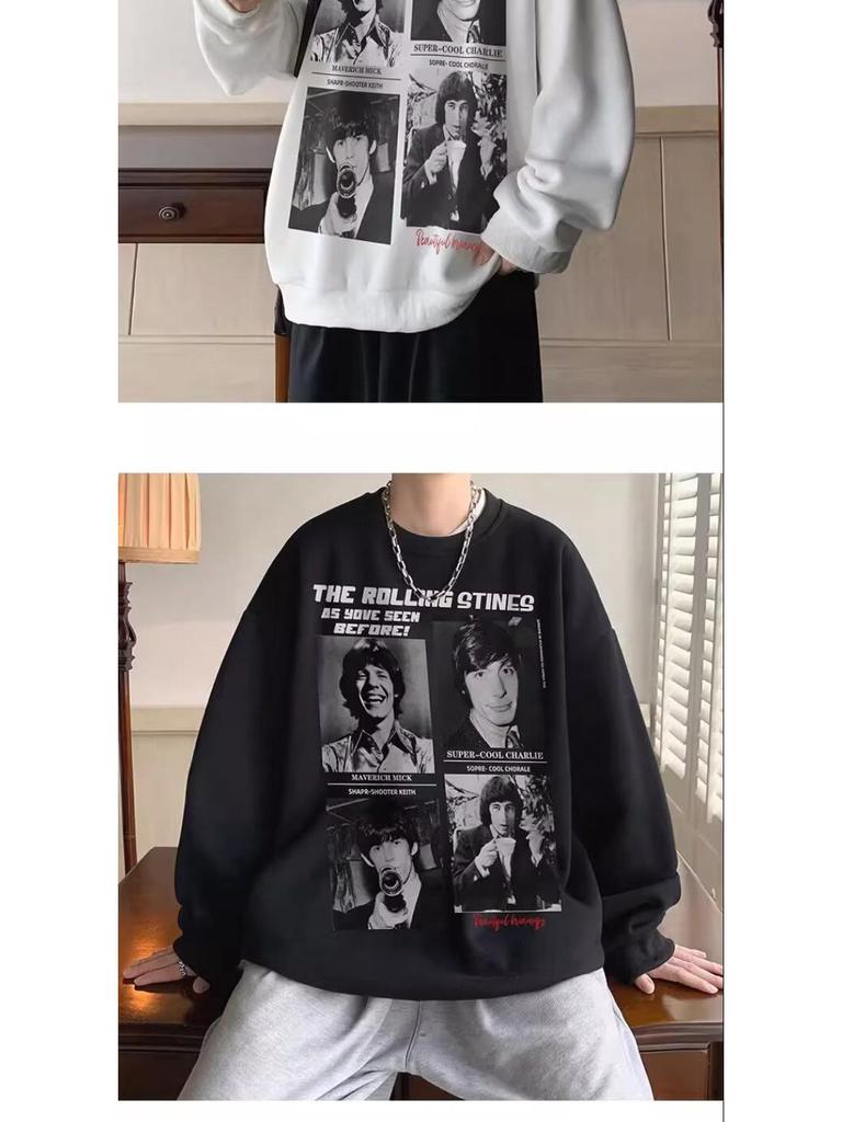 Men's Trendy Cotton Crewneck Hoodie: Lightweight Spring/Autumn Fleece Jacket, Loose Fit, Student Style, Hoodless Outerwear.