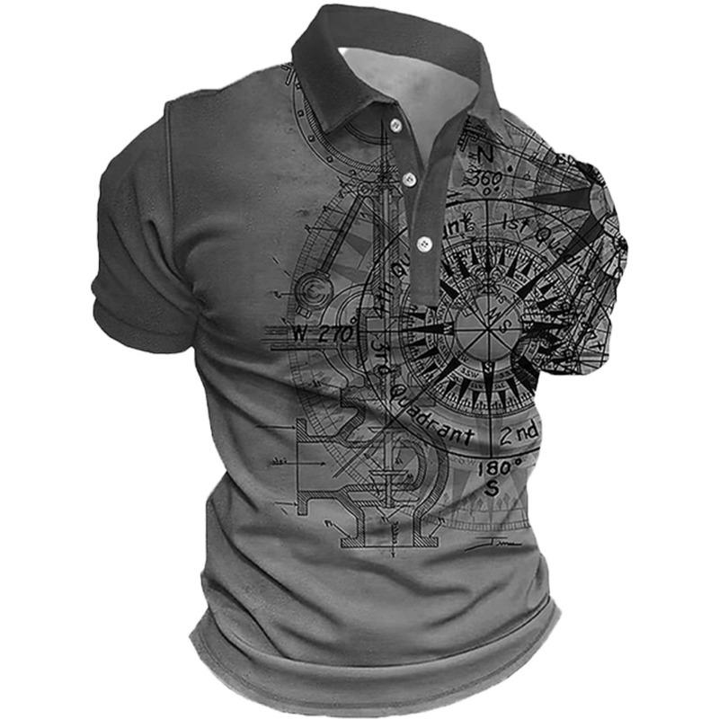 Polo à manches courtes imprimé boussole nautique pour homme T-shirt graphique décontracté