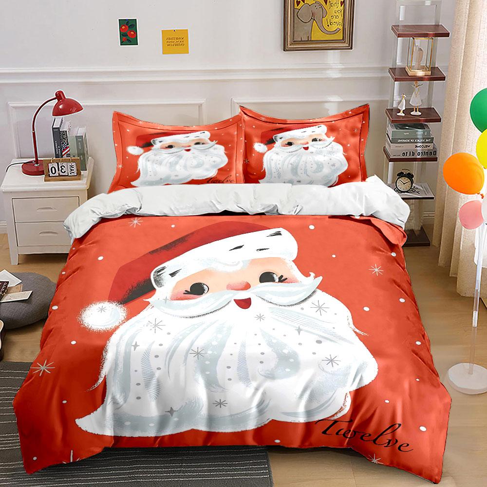 Santa Claus with Red Hat Design Bedding Duvet Cover Set Duvet Cover Pillowcases (1*Duvet Cover 2*Pillowcases, without duvet insert)