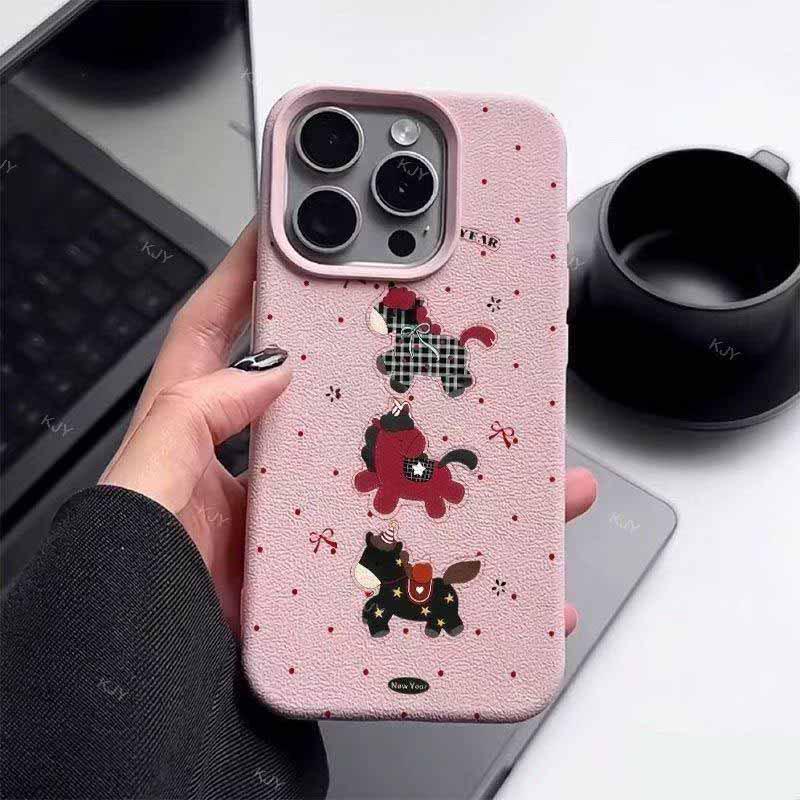 

Creative Running Pony Lychee Pattern Soft Phone Case for Apple 17/16pro/15/14/13/12 Apple 17 Pro