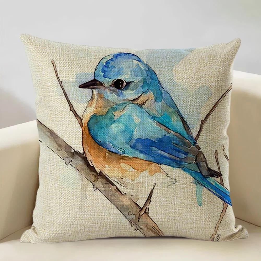 Watercolor Animal Bird Home Sofa Pillow Case Kingfisher Printed Decoration Throw Pillowcas 45x45cm Cushion Cover