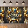 Happy Father's Day Backdrop, Black and Gold with Balloons, Candles and Fireworks for Father's Day Party