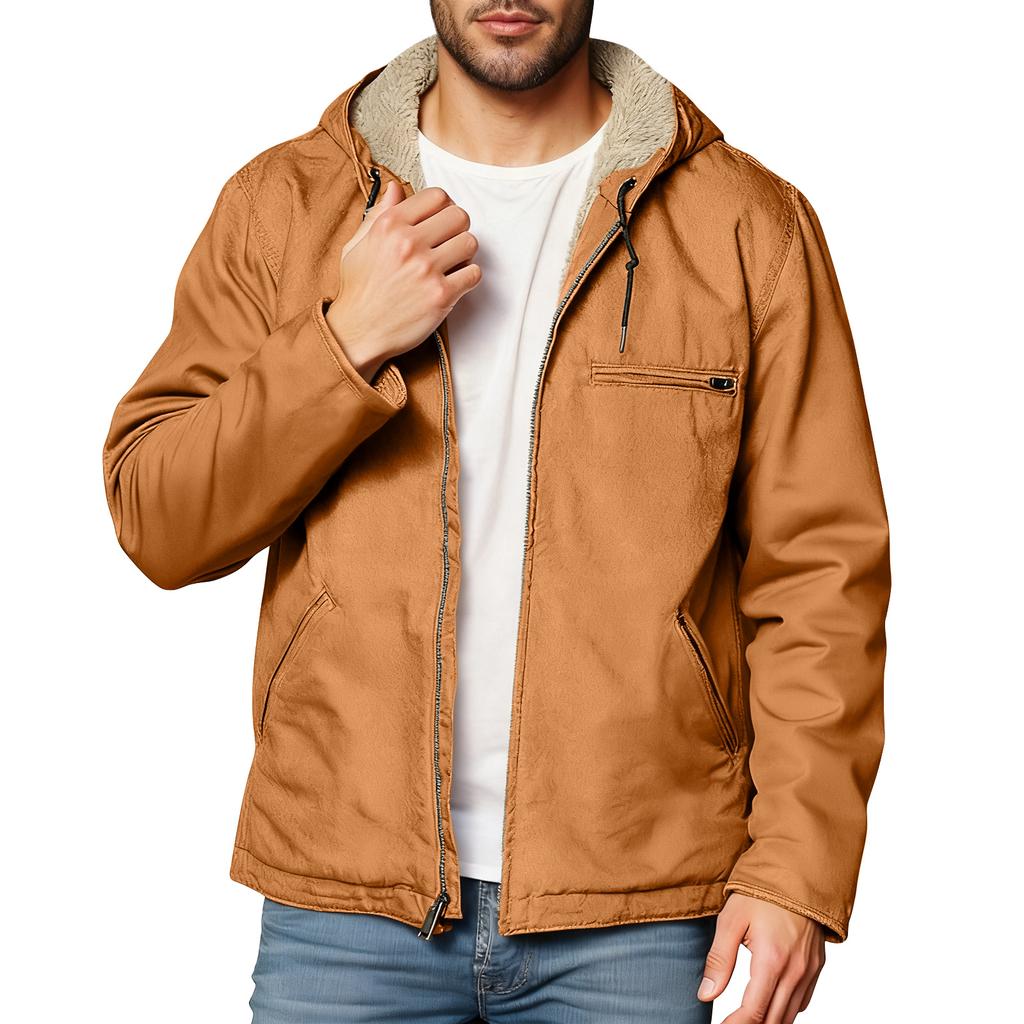 Men's Solid Color Zipper Pocket Hooded Sweatshirt Jacket Cardigan Men's Casual Jacket Cardigan