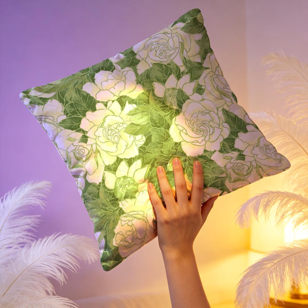 Pillowcase with Light Green Background Covered with White Rose Branches Fresh Flower Decorative Patterns Same Print on Both