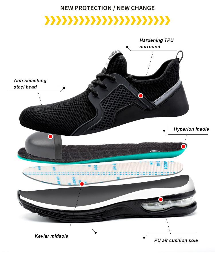 Breathable Men'S Safety Shoes Lightweigh Tmen'S Work Shoes Reinforced Solesteel Toe Shoes Man Puncture Resistant Safety Sneaker