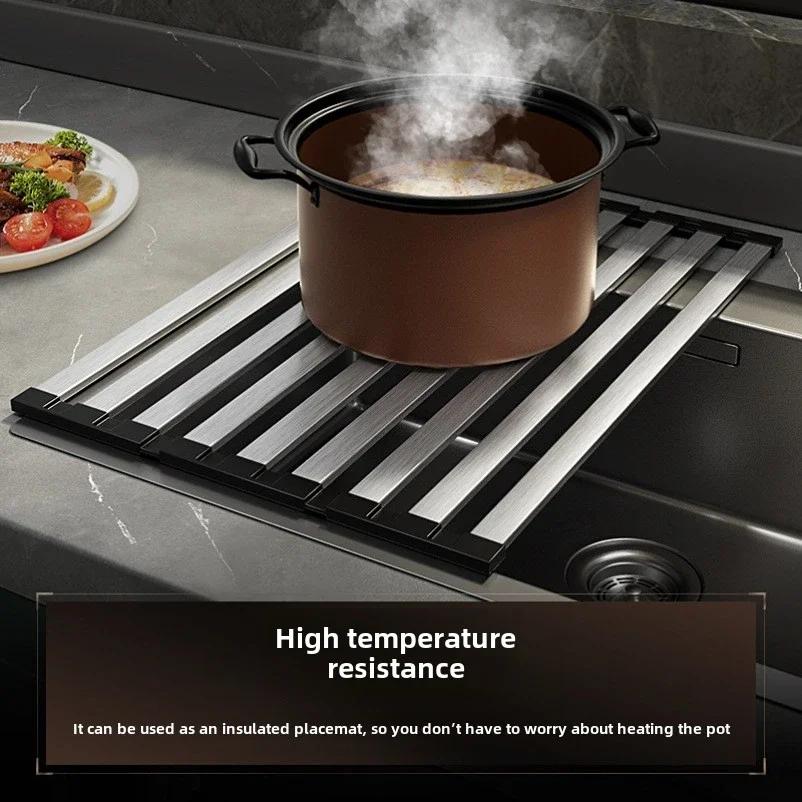 42X32 5cm Stainless Steel Sink Drain Rack Collapsible Telescoping Design Dish Organizer Basket Kitchen Storage Rack 304 Steel