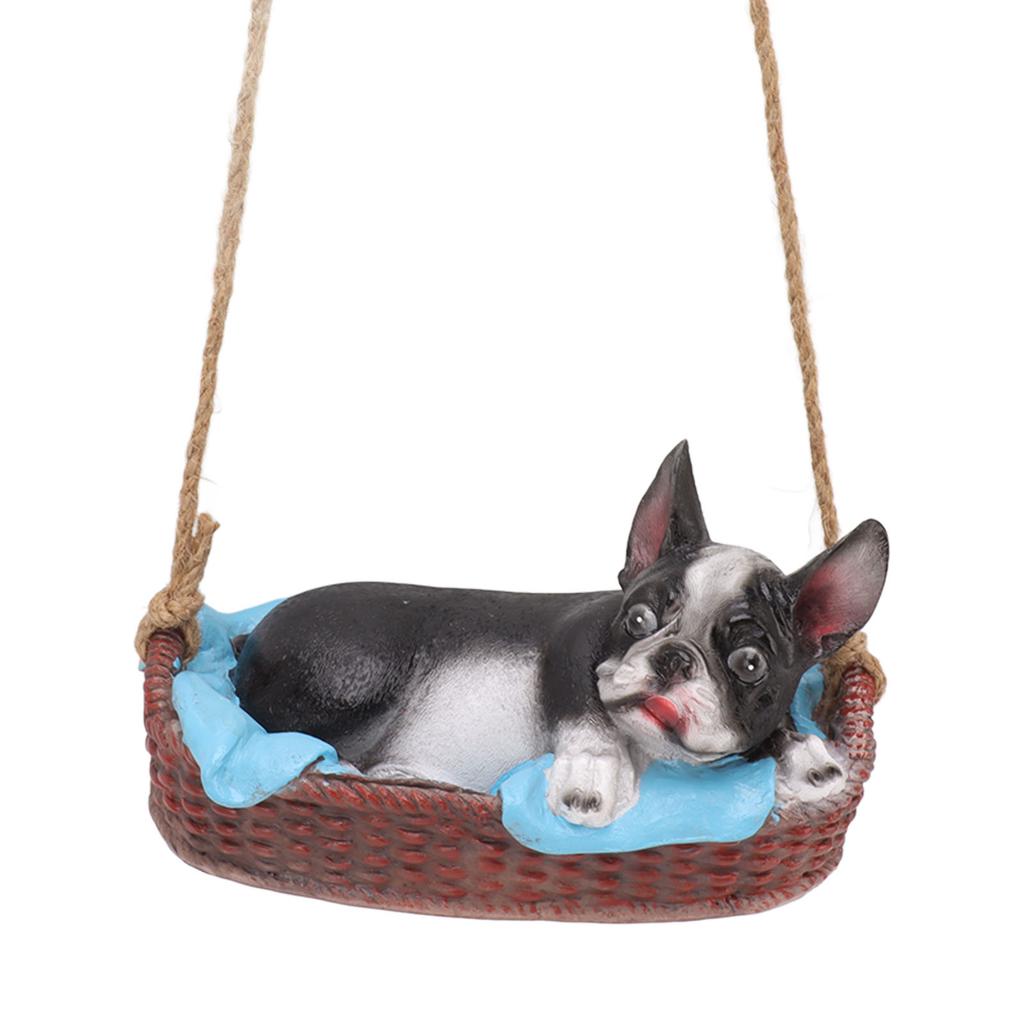Garden Dog Statue Outdoor Resin Swing Ornament Hanging Decoration Home Bulldog Animal Gift Black