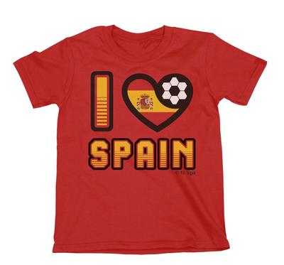 Camiseta de Futebol I LOVE SPAIN para Adultos ou Crianças 2024 Copa do Mundo Espanhola Algodão Orgânico