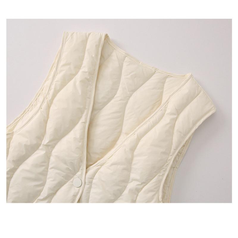 Módní zimní V-výstřih Zesílená péřová bavlněná vesta Bunda Dámská bez rukávů Jednobarevná Ležérní Jednoduchá Elegantní Tílka Volná Vesta Oblečení