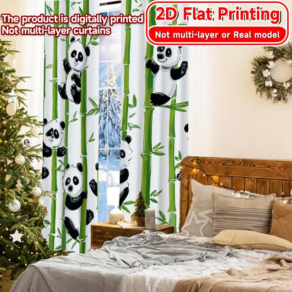 2D FLAT PRINTING 2pcs Curtains (Without Rod) Panda and Bamboo Design Valentine is day Festival Creative Curtains Durable