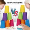 12 Cups Stacking Tower Game Set with 54 Cards 1 Bell - Color Sorting Cognitive Training Tabletop Interactive Toy for Puzzle Comp