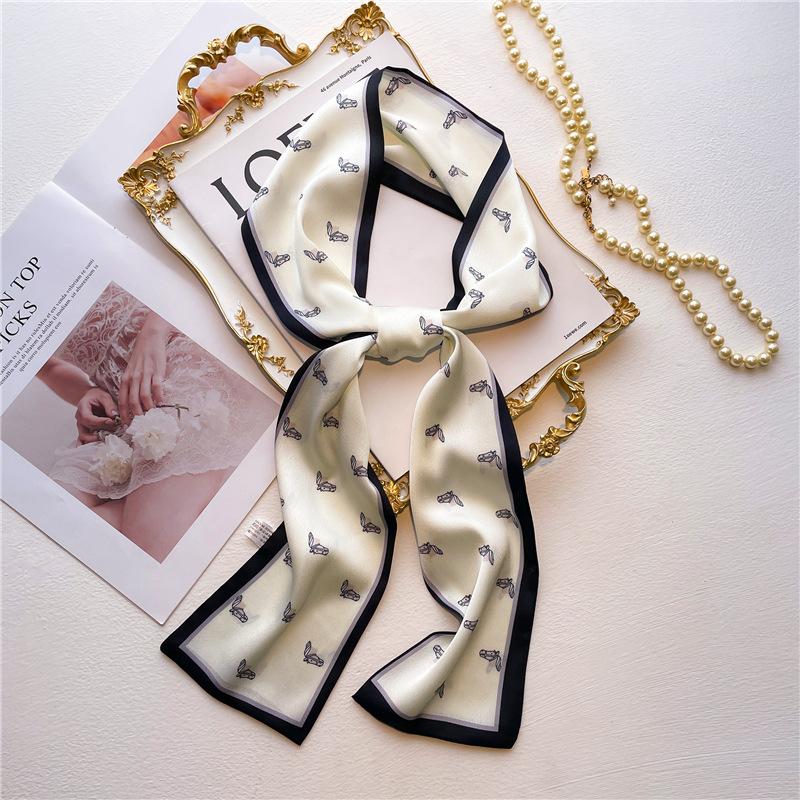 Double-sided double- scarf Chinese petal silk scarf long strip narrow necktie versatile scarf women's hair tie
