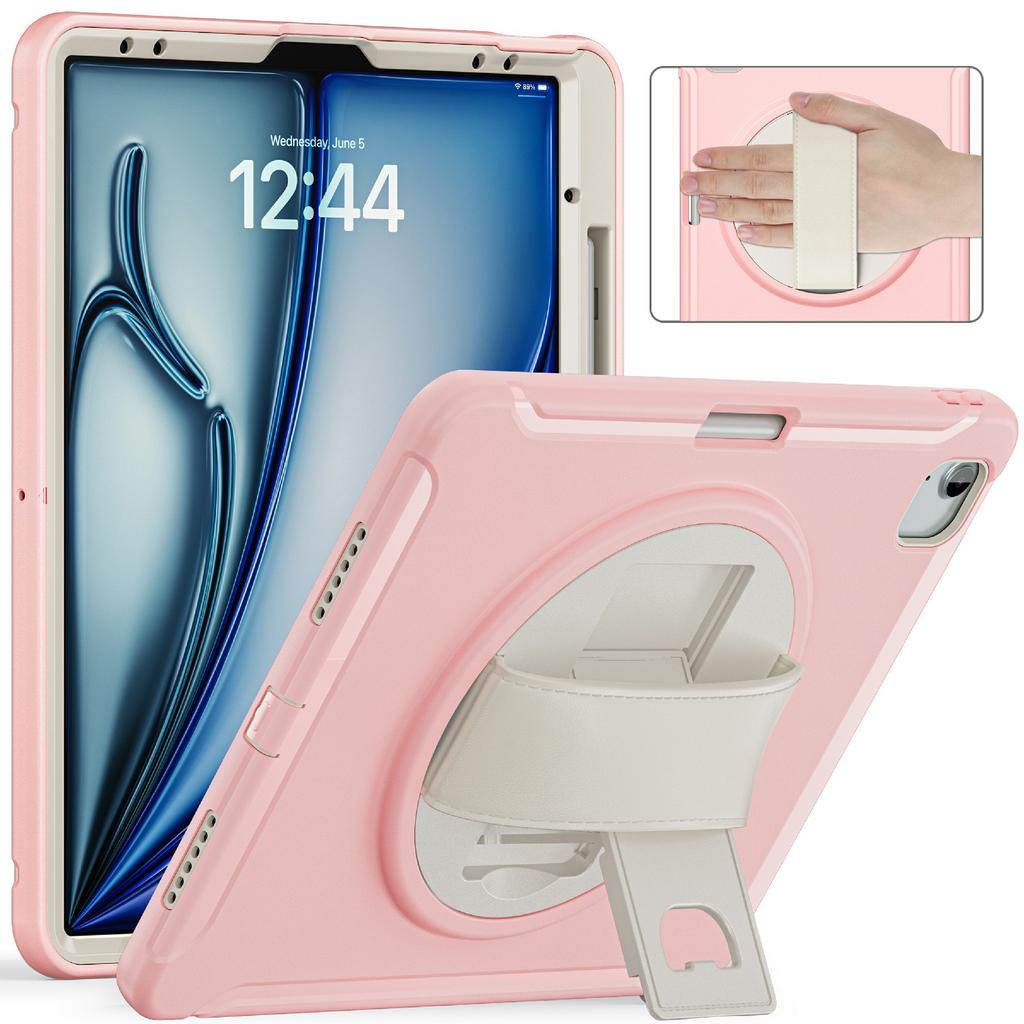For iPad Air 13 (2025)/(2024)/Pro 12.9 (2022)/(2021)/(2020)/(2018) Case Kickstand PC+TPU+Silicone Cover with Pen Slot