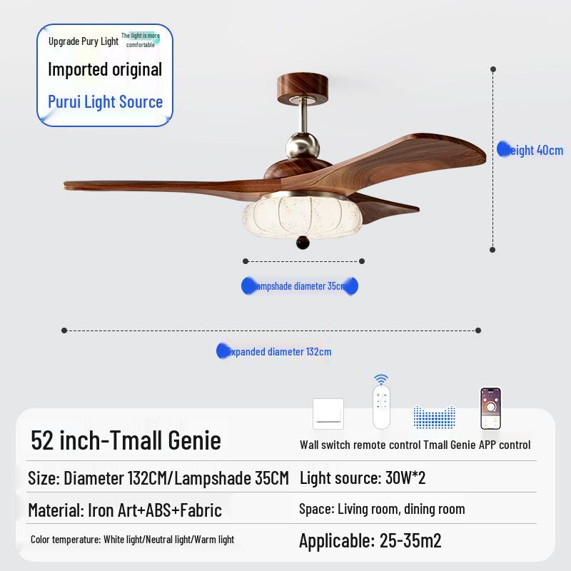 Mid-Century Walnut Fan Light Chandelier for Bedroom/Living Room