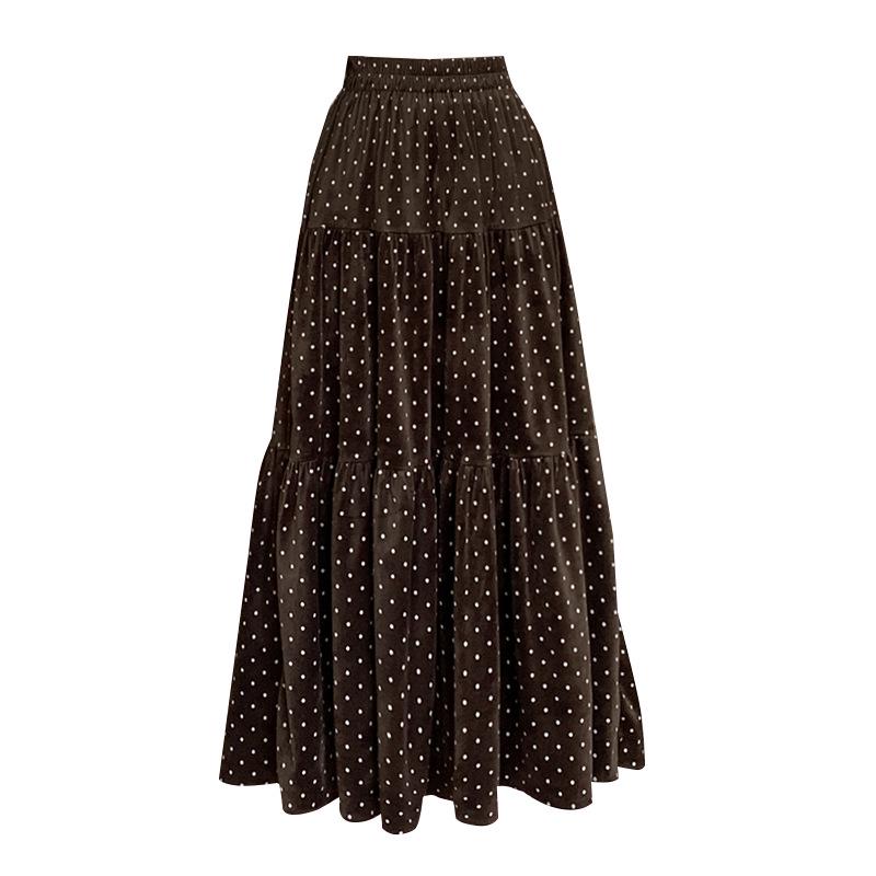 2025 Autumn/Winter Women's Polka Dot Velvet A-line Midi Skirt with Elastic Waist