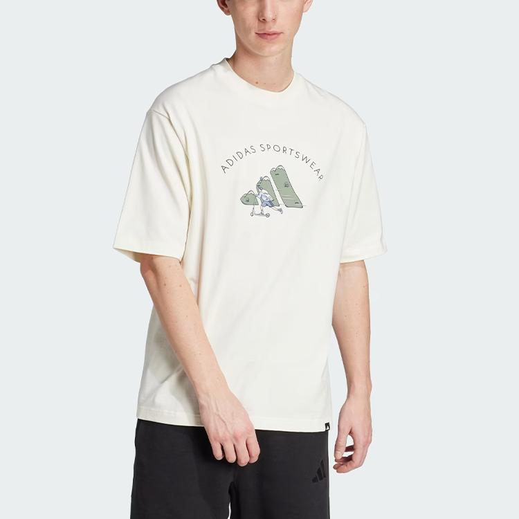Adidas Sportswear Codes Doodle Comfortable Soft Fashionable Versatile Loose Casual Sports Short Sleeve T-Shirt Men T-Shirt Off-White JJ3968