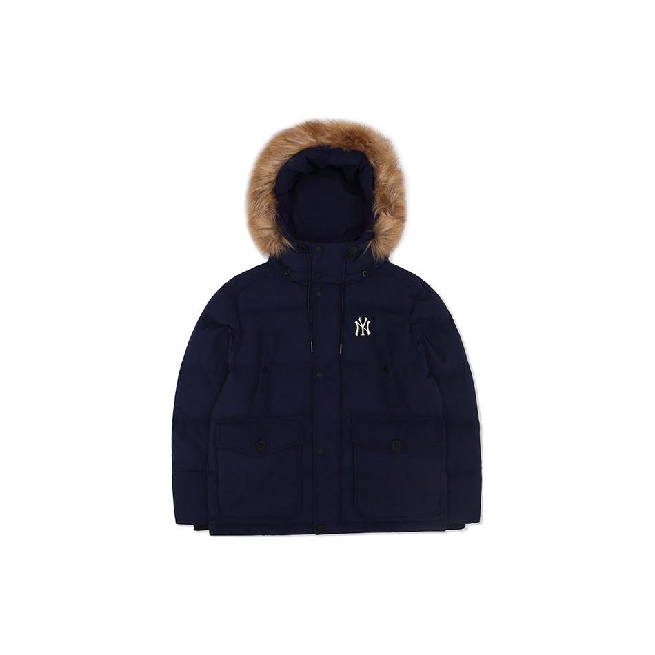 MLB Down Jackets Unisex Blue Hooded Moderate Parka Down Jacket 3ADJEC726-50NYD