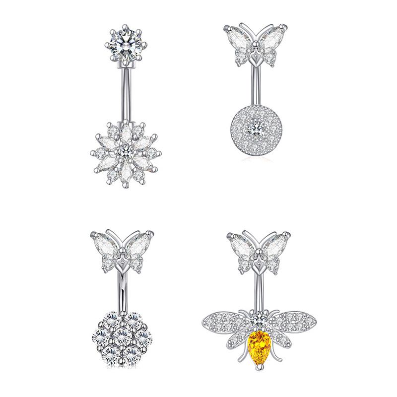 Butterfly Bee Belly Button Ring Stainless Steel Crystal Zircon Flower Navel Ring For Women Sexy Body Piercing Jewelry