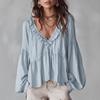 2026 Spring/Summer European & American Casual Ruffle Puff Sleeve Pleated Top