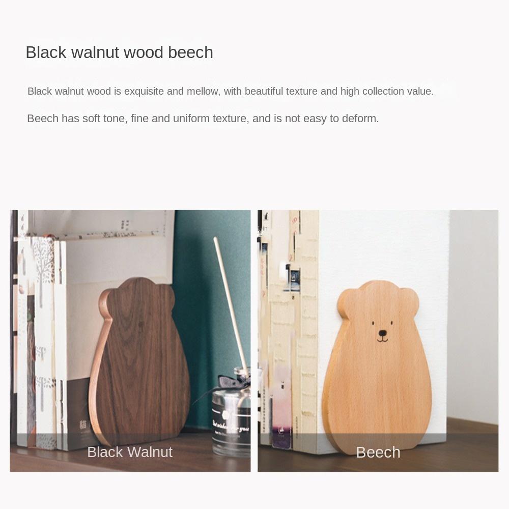 Book Organizer Walnut L-shaped Desk Organizer Animal Shape Cartoon Bear Wood Bookend  Desktop Decor