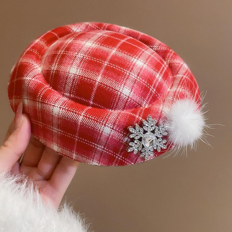 Meimeier Atmospheric red grids pattern hat hairpin fall and wintersweetfashion duckbill clip