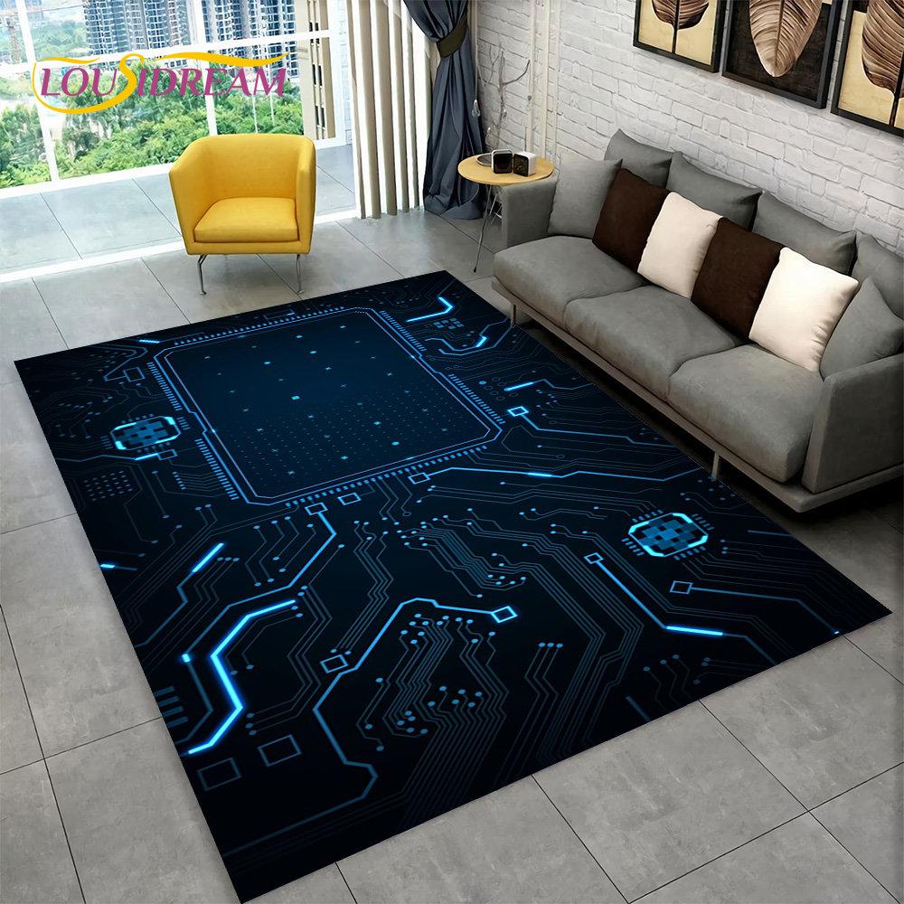 3D Chip Circuit Board Area Rug,Carpet Rug for Home Living Room Bedroom Sofa Play Room Doormat Decor,Kid Game Non-slip Floor Mat