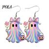 Pumpkin Basket Earrings 1 Pair Acrylic Halloween Earrings, Cute Pink Ghost Dangle Drop Holiday Costume Jewelry for Women Pendant