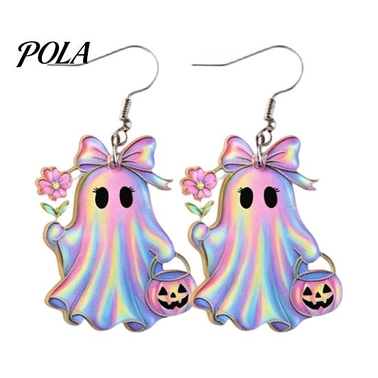 Pumpkin Basket Earrings 1 Pair Acrylic Halloween Earrings, Cute Pink Ghost Dangle Drop Holiday Costume Jewelry for Women Pendant
