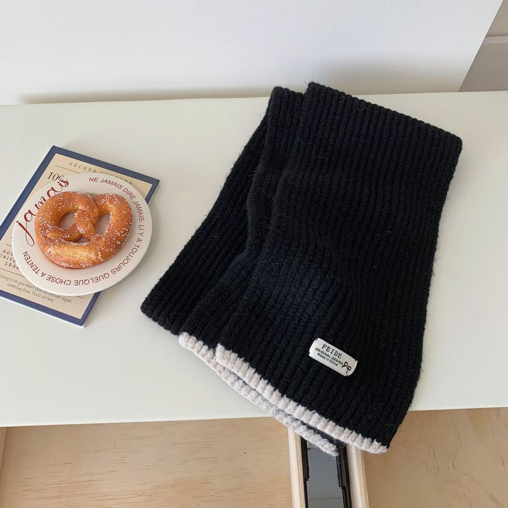 Solid color brightening knit scarf, autumn/winter women's Korean style versatile warm, simple and versatile solid color new blue scarf