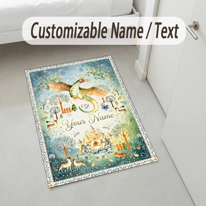 Fantasy Castle Theme Soft Crystal Velvet Rug Custom Name & Text Print Non Slip Floor Rug for Bedroom Living Room