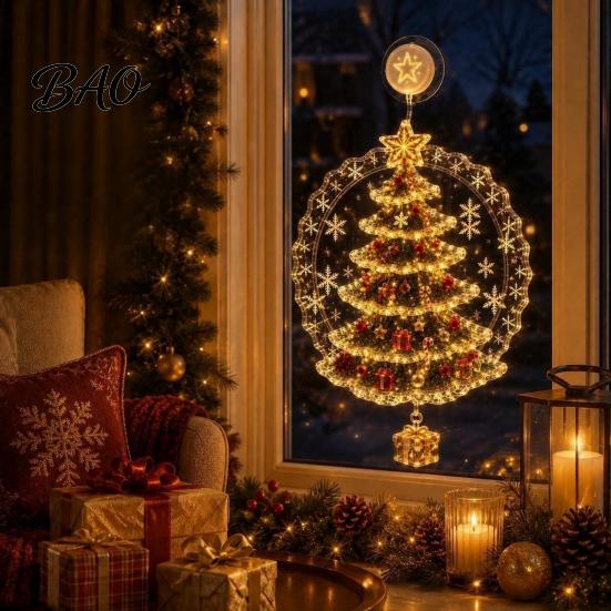 Santa Claus Window Light Christmas Suction Cup Light, Xmas Tree Glass Mirror Hanging Snowman Ornament, Holiday Party Acrylic Decor Soft Glow
