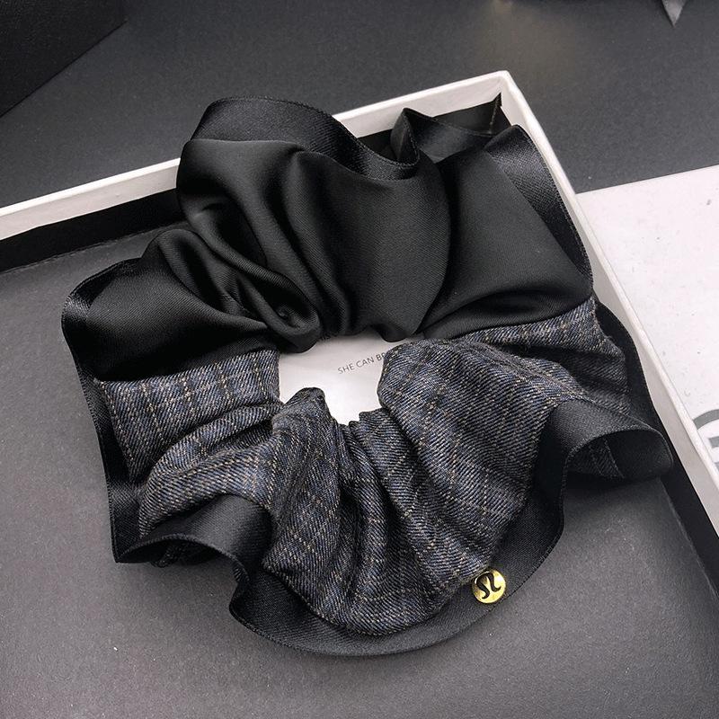 Korean Lattice Satin Hair Tie: Elegant Patchwork for Bun & Ponytail Styles