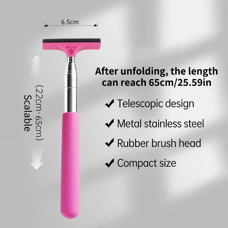1Pcs Stainless Steel Telescopic Car Rearview Mirror Wiper With Retractable Layered Brush Head Handheld Window Cleaning Tool