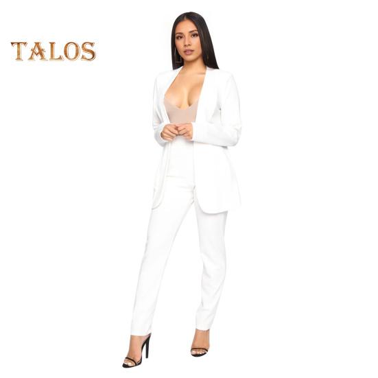 

2 шт./комплект женский деловой пиджак брюки комплект длинный рукав облегающий кардиган с лацканами средней длины куртка брюки с высокой талией формальный деловой наряд для поездок на работу XXL белый