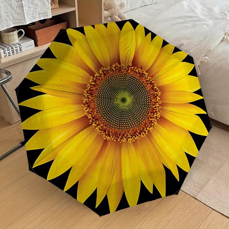 

1pc Yellow Floral Design Fashionable Automatic Opening/Closing Folding Umbrella with 8 Iron Bones, Plastic Handle yy251015100