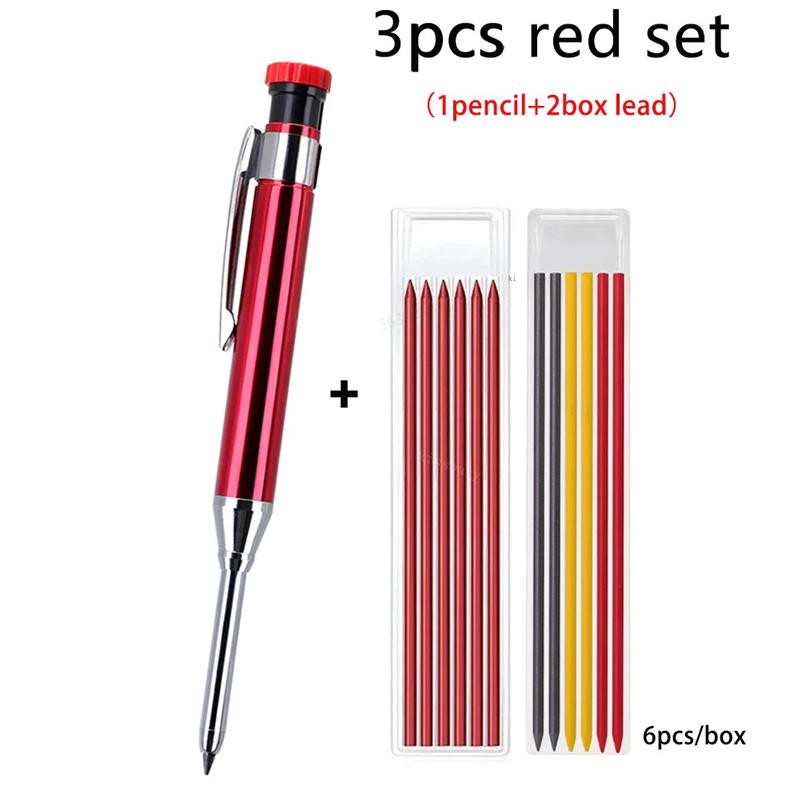 1-6Pcs Metal Solid Carpenter Mechanical Pencil Set with Sharpener Lead Core Deep Hole Construction Marking Scriber Tool Supply