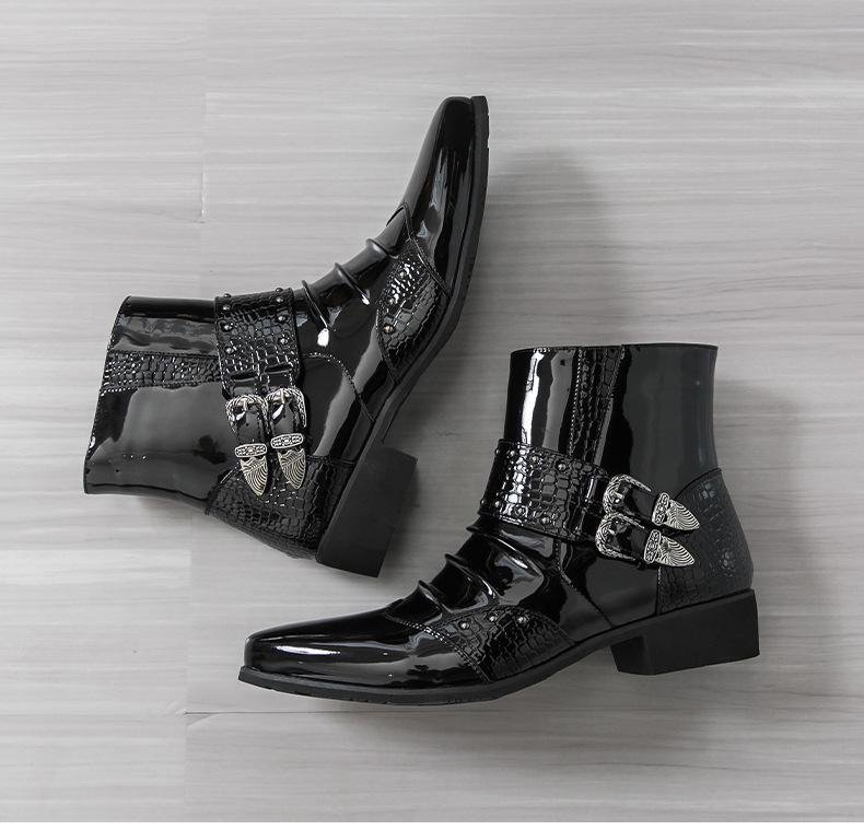Men's Autumn Shiny Pointed Toe High-Top Chelsea Leather Boots - British Style, Formal or Casual.