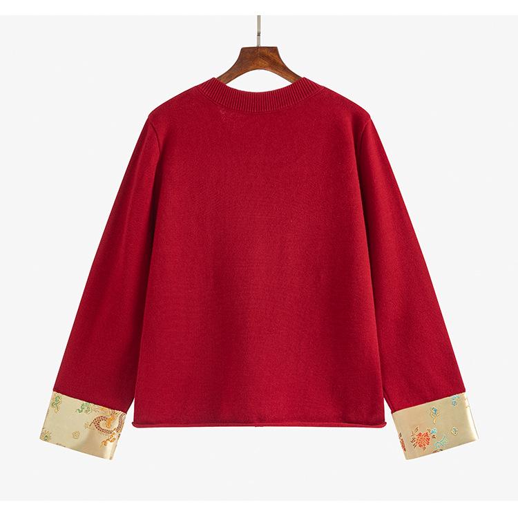 Elegant Plus Size Women's Red Jacket - New Chinese National Style, Autumn 2025 Knitwear, Style 22115