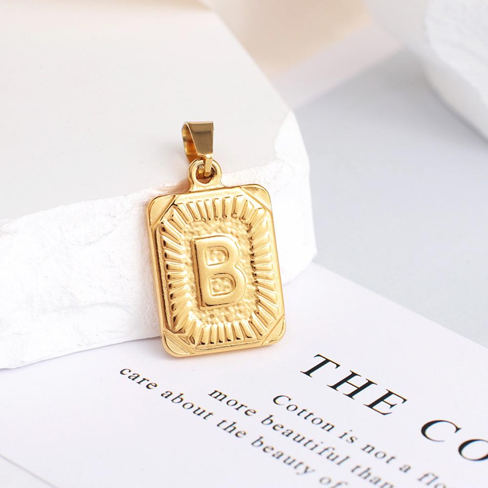 New Electroplated Square Copper Plate English Letter Pendant - Handmade Gold Medal Design.