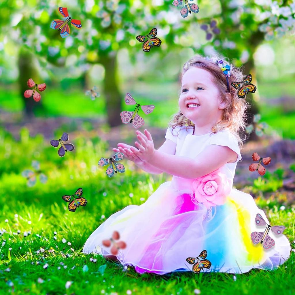 40 Pcs Magic Flying Butterfly, Fairy Flying Toys Rubber Band Powered Wind Up Flying Butterfly Flying Butterfly Cards Butterfly Toy for Book Card