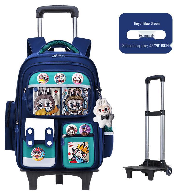 Cartoon Trolley Backpack for Grade 2-6 Students - Large Capacity Schoolbag for Boys & Girls