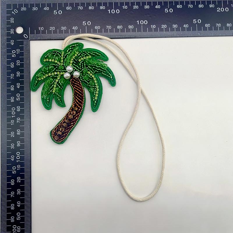 New Crystal Applique Patch Bag Pendant Sequin Coconut Tree Patch Keychain Hanging Rope 3D Beaded Patch Lanyard Gift