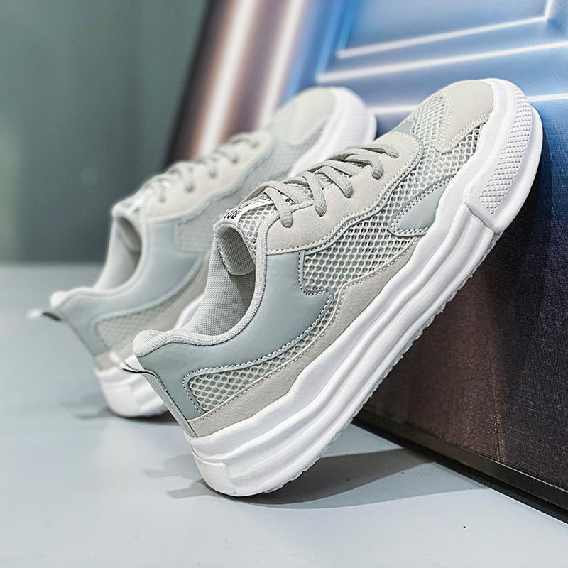 Breathable Versatile Mesh Sneakers Men's Casual Hollow Board Shoes Fashion Anti-slip White Tide Shoes Thick Bottom Comfort Tenis