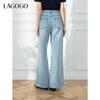LAGOGO Women's 2025 High-Waist Wide-Leg Light Denim Jeans