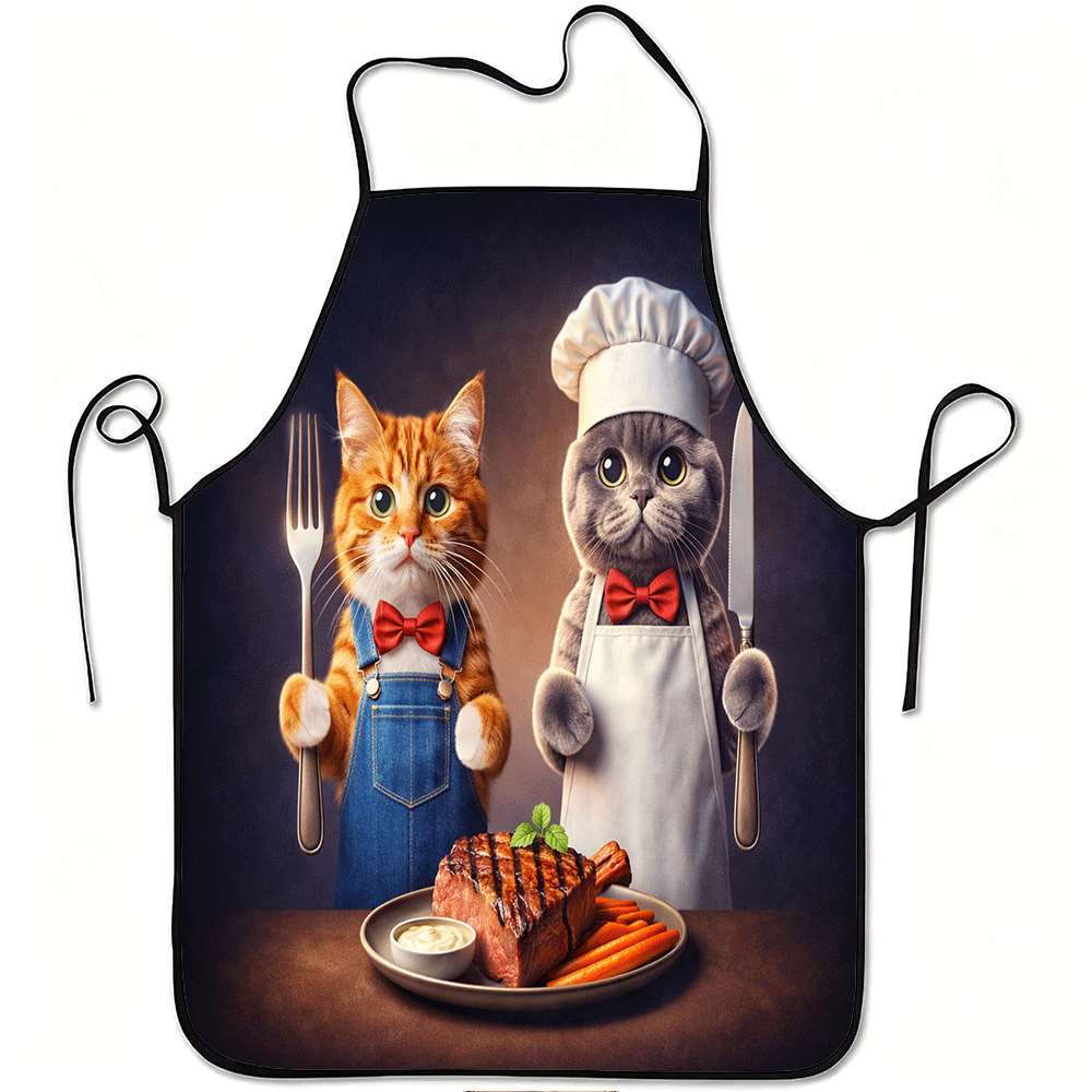 A Charming Apron Featuring a Cute Chef Cat Design, Made of Durable And Easy-To-Clean Polyester, Suitable for Cooking in The Kitchen, Gardening, Fruit