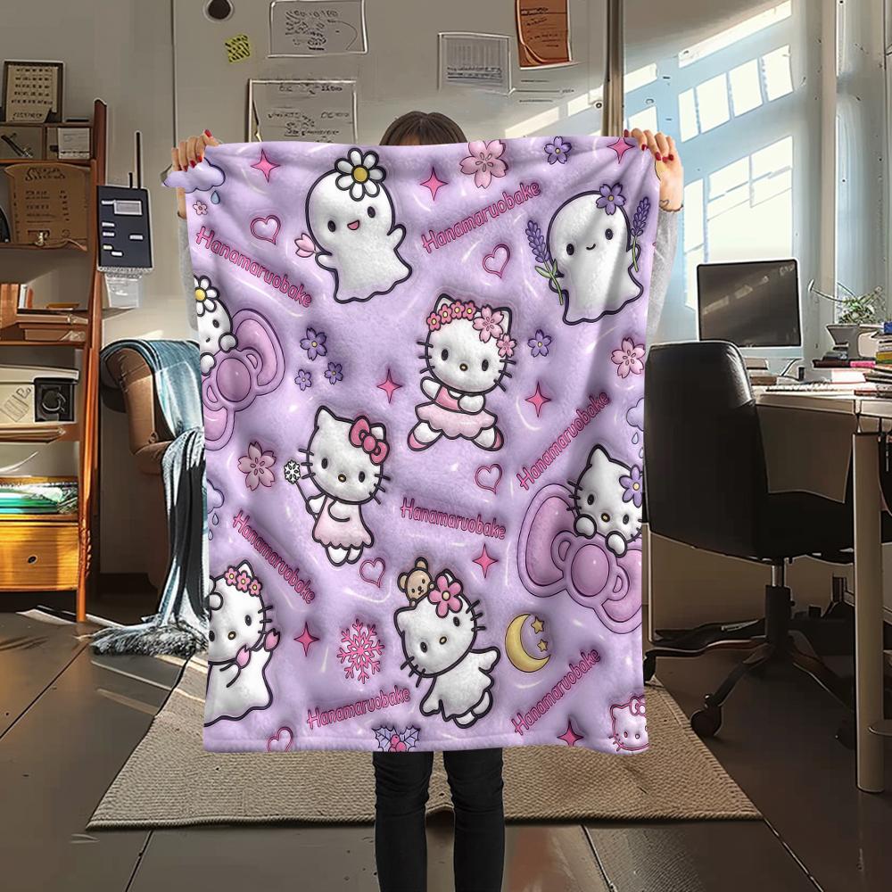 1PC Sanrio Pink Print Flannel Blanket, High quality All Seasons, Home Decor, Warmth and Comfort, Perfect for Christmas Gifts