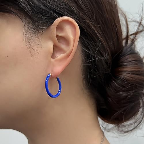 [Takeda Jewelry] Turquoise Blue Loop Earrings, Genuine Enamel Hoop Earrings, Sterling Silver S925, Popular, Enamel Finish, Cute, Simple, Hypoallergeni